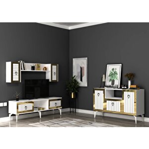 Li̇nda Tv Üni̇tesi̇ Ve Konsol 2'li̇ Salon Takımı Beyaz-altin Beyaz-Altın