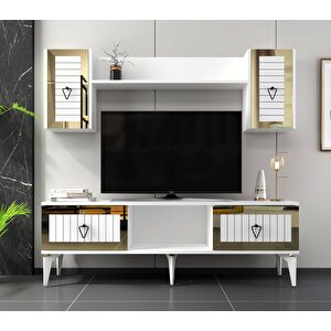 Li̇nda Tv Üni̇tesi̇ Ve Konsol 2'li̇ Salon Takımı Beyaz-altin Beyaz-Altın