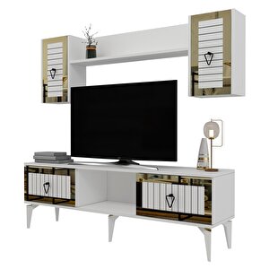 Li̇nda Tv Üni̇tesi̇ Ve Konsol 2'li̇ Salon Takımı Beyaz-altin