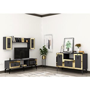 Li̇nda Tv Üni̇tesi̇ Ve Konsol 2'li̇ Salon Takımı Antrasit-altın Antrasit Gold