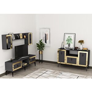 Li̇nda Tv Üni̇tesi̇ Ve Konsol 2'li̇ Salon Takımı Antrasit-altın Antrasit Gold