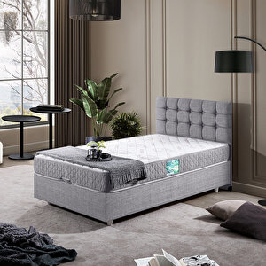 Valentino Tek Kişilik Baza Başlık Comfort Yatak Seti Açık Gri 90x200 cm