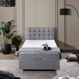 Valentino Tek Kişilik Baza Başlık Comfort Yatak Seti Açık Gri 90x200 cm