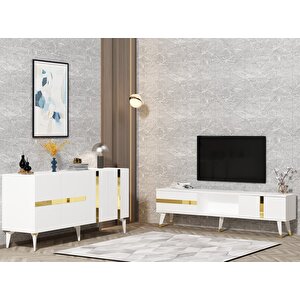 Vani̇a Tv Sehpasi Ve Konsol 2'li Salon Takımı Beyaz-altin Beyaz-Altın