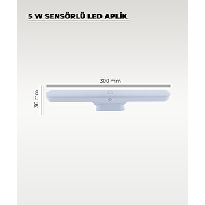 5w Beyaz Sensörlü Mıknatıslı  Usb Şarjlı Led Aplik 3 Renk Işıklı