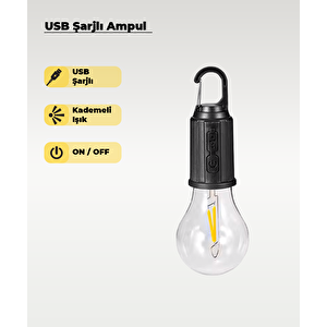 10W Usb Şarjlı Askılı 4 Kademeli Led Ampul 3200k Sarı Işık