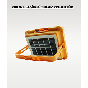 200W Solar Ve Usb Şarjlı Projektör 3 Renk Işık Şarj Göstergeli 5 Kademeli