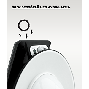 30W Solar Güneş Enerjili Ufo Sensörlü Ve Kumandalı Bahçe Armatürü 6500k Beyaz Işık