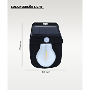 5W Solar Güneş Enerjili Led Ampullü Duvar Fener Aplik 3200k Sarı Işık