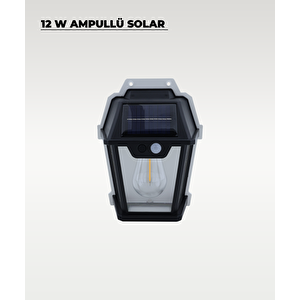 5W Solar Güneş Enerjili Led Ampullü Duvar Fener Aplik 3200k Sarı Işık