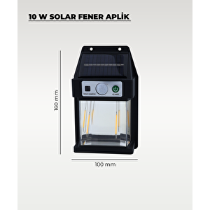 10W Solar Güneş Enerjili Sensörlü Led Duvar Fener Aplik 3200k Sarı Işık