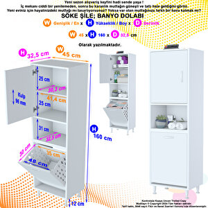 Modilayn Söke  Şi̇le 45 X 160 X 32,5 Cm 1 Kapak 3 Göz Raflı 1 Göz Sepetli Kirli Çamaşır Banyo Dolabı