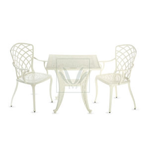 İstanbul Model Ferforje Görünümlü Plastik Kare Masa Ve Hitit Model Sandalye 2 Sandalye 1 Masa Beyaz