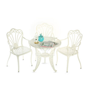 İstanbul Model Ferforje Görünümlü Plastik Yuvarlak Masa Ve İstanbul Model Sandalye 3 Sandalye 1 Masa Beyaz
