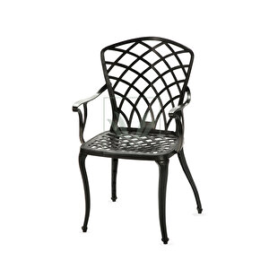 İstanbul Model Ferforje Görünümlü Plastik Yuvarlak Masa Ve Hitit Model Sandalye 4 Sandalye 1 Masa Siyah