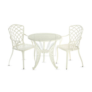 İstanbul Model Ferforje Görünümlü Plastik Yuvarlak Masa Ve Hitit Model Sandalye 2 Sandalye 1 Masa Beyaz