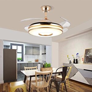 Gizli Kanatlı Avizeli Tavan Vantilatörü - 3 Renk Led Işık, Uzaktan Kumandalı