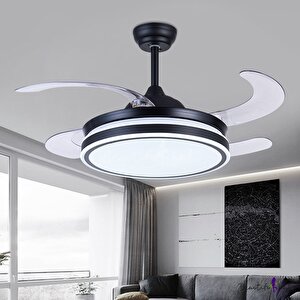 Gizli Kanat Siyah Led Aydınlatmalı Uzaktan Kumandalı Dekoratif Tavan Pervanesi