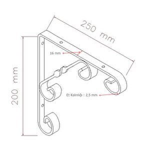 2 Adet Burgulu 20 X 25 Cm Dekoratif Raf Altı Ayağı Konsol Siyah