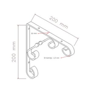 Burgulu 20 X 20 Cm Dekoratif Raf Altı Raf Ayağı Konsol Siyah