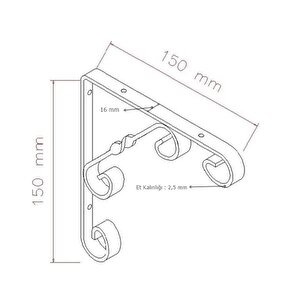 2 Adet Burgulu 15 X 15 Cm Dekoratif Raf Altı Ayağı Konsol Siyah