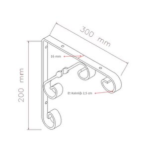 2 Adet Burgulu 20 X 30 Cm Dekoratif Raf Altı Ayağı Konsol Siyah