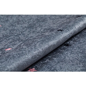 Çocuk Halısı Ve Bebek Halısı Yıkanabilir Kaymaz Taban Yıldız Desen Antrasit Pembe Dijital Baskı Halı Hc012