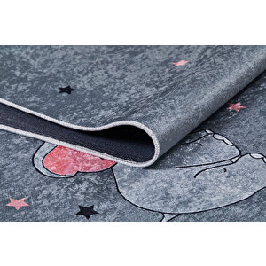 Çocuk Halısı Ve Bebek Halısı Yıkanabilir Kaymaz Taban Yıldız Desen Antrasit Pembe Dijital Baskı Halı Hc012 100x200 cm