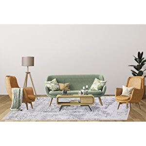 Modern Gri Eskitme Dijital Baskı Hipoalerjenik Kaymaz Taban Halı Yolluk