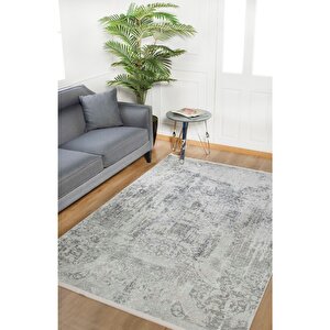 Modern Gri Eskitme Dijital Baskı Hipoalerjenik Kaymaz Taban Halı Yolluk