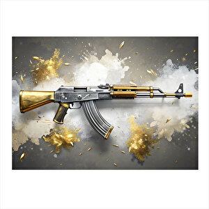 Ak-47 Gold Rengi Model Mdf Tablo 25cmx 35cm 25x35 cm