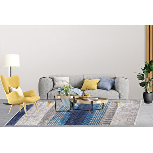 Modern Mavi Dijital Baskı Hipoalerjenik Kaymaz Taban Halı Yolluk Ha103