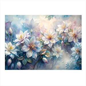 Beyaz Çiçekler Dekoratif Ahşap Tablo 35cm X50cm 35x50 cm