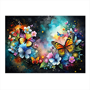 Kelebek Ve Çiçekler Modern Mdf Tablo 25cmx 35cm 25x35 cm