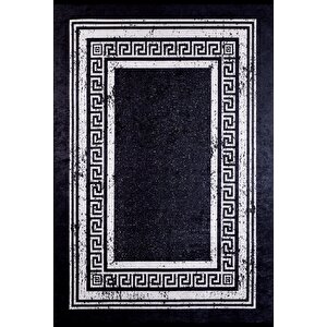 Modern Siyah Gri Çerçeveli Dijital Baskı Hipoalerjenik Kaymaz Taban Halı Yolluk 240x340 cm