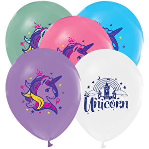 Lateks Balon Rainbow Uni̇corn Baskili 8'li̇