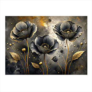 Siyah Gelincik Çiçekleri Hediyelik Mdf Tablo 35cm X50cm 35x50 cm