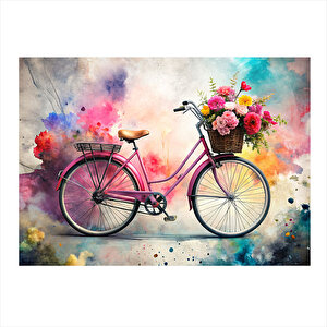 Çiçekler Ve Bisiklet Mdf Tablo 25cmx 35cm 25x35 cm