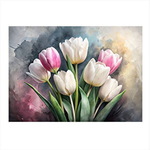 Beyaz Laleler Art Mdf Poster 25cmx 35cm 25x35 cm