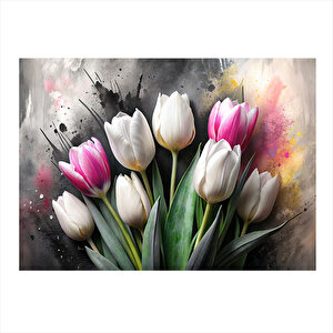 Pembe Ve Beyaz Laleler Art Mdf Poster 35cm X50cm 35x50 cm