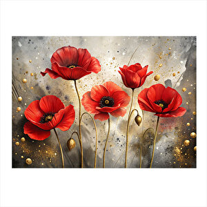 Kırmızı Gelince Çiçekleri Mdf Tablo 50cmx 70cm