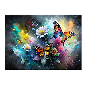 Kelebek Ve Çiçekler Hediyelik Mdf Tablo 25cmx 35cm 25x35 cm
