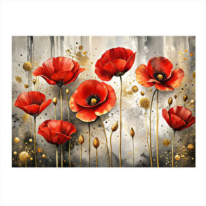 Kırmızı Gelincik Çiçekleri Modern Ahşap Tablo 25cmx 35cm 25x35 cm