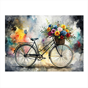 Bisiklet Ve Çiçekler Hediyelik Ahşap Tablo 35cm X50cm 35x50 cm