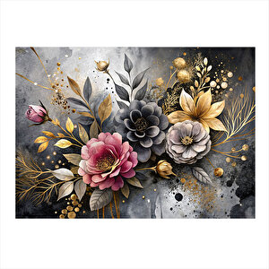 Siyah Fon Renkli Çiçekler Tasarım Ahşap Tablo 35cm X50cm 35x50 cm