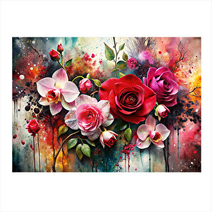 Renkli Güller Dekoratif Ahşap Tablo 25cmx 35cm 25x35 cm
