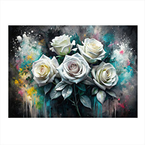 Beyaz Renk Güller Dekoratif Ahşap Tablo 25cmx 35cm 25x35 cm