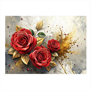 Kırmızı Güller Dekoratif Ahşap Tablo 35cm X50cm 35x50 cm