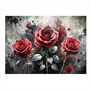 Kırmızı Güller Modern Ahşap Tablo 35cm X50cm 35x50 cm
