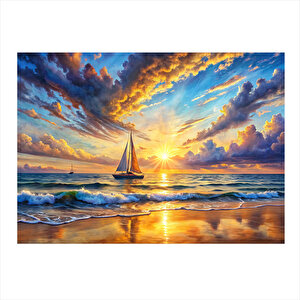 Yelken Tekne Model Ahşap Tablo 35cm X50cm 35x50 cm